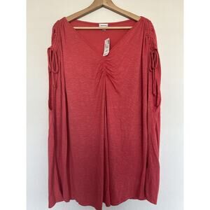 Ava & Viv NWT Coral Orange Ruched Shoulder Top Sz 26/28 Jersey Knit Stretch Top